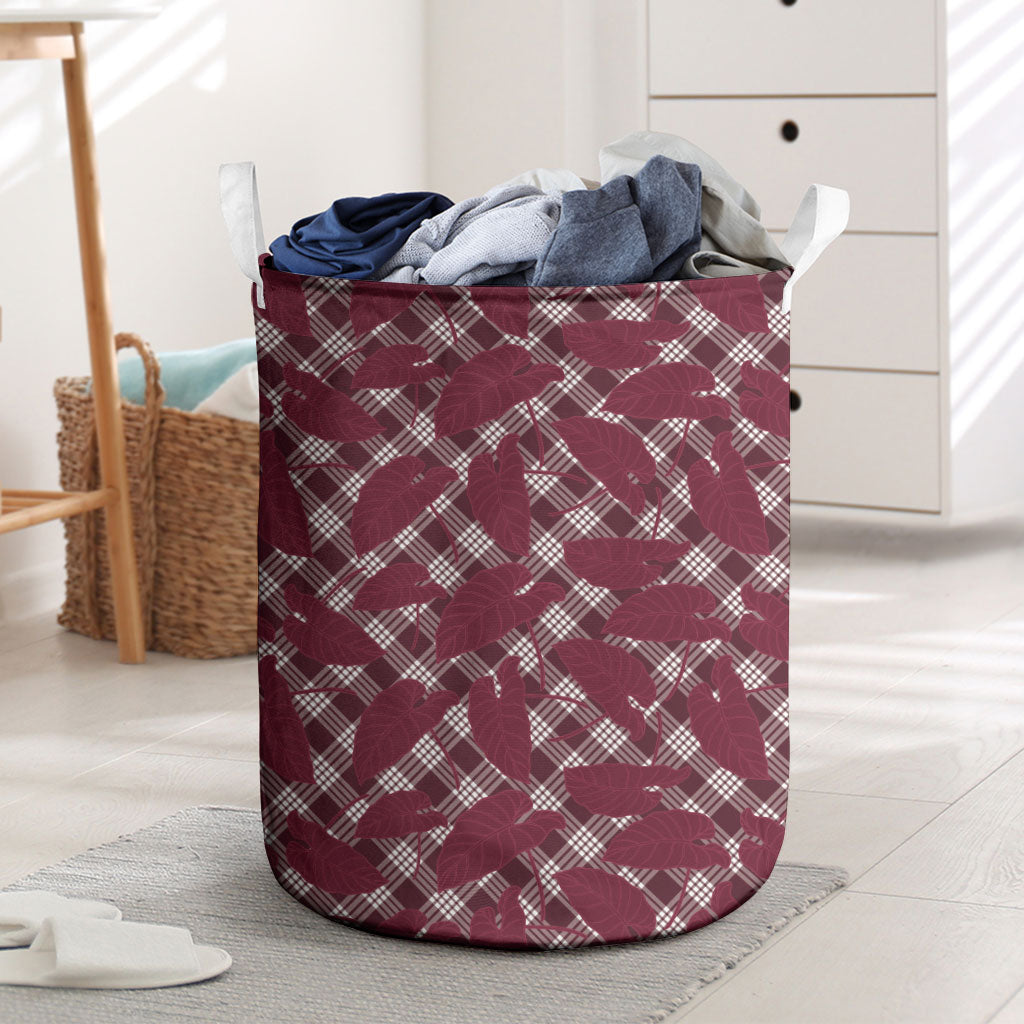 Burgundy Hawaii Kalo Palaka Motifs Laundry Basket Hawaiian Taro Leaves Elegant Vibes LT14 Burgundy - Polynesian Pride