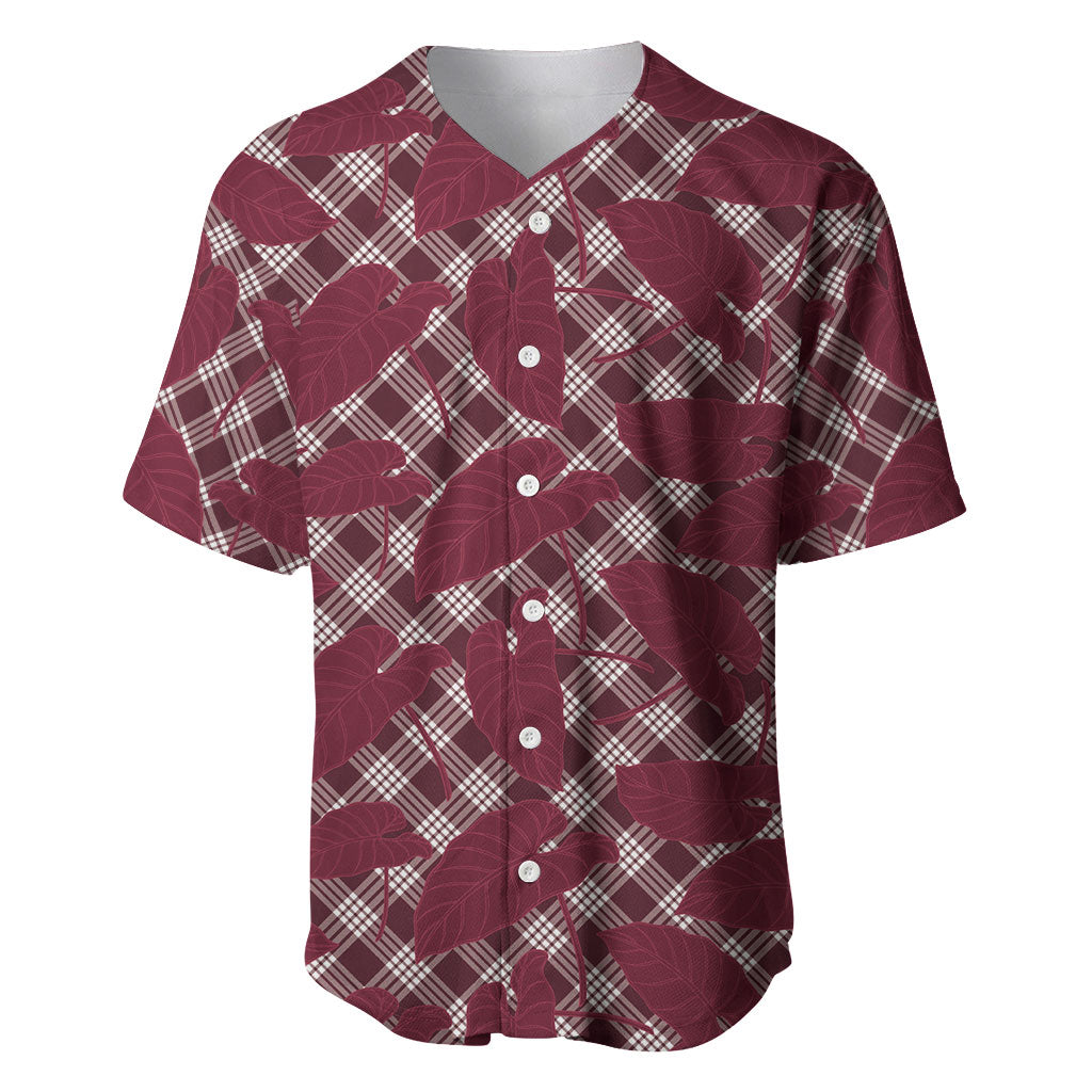 Burgundy Hawaii Kalo Palaka Motifs Baseball Jersey Hawaiian Taro Leaves Elegant Vibes LT14 Burgundy - Polynesian Pride