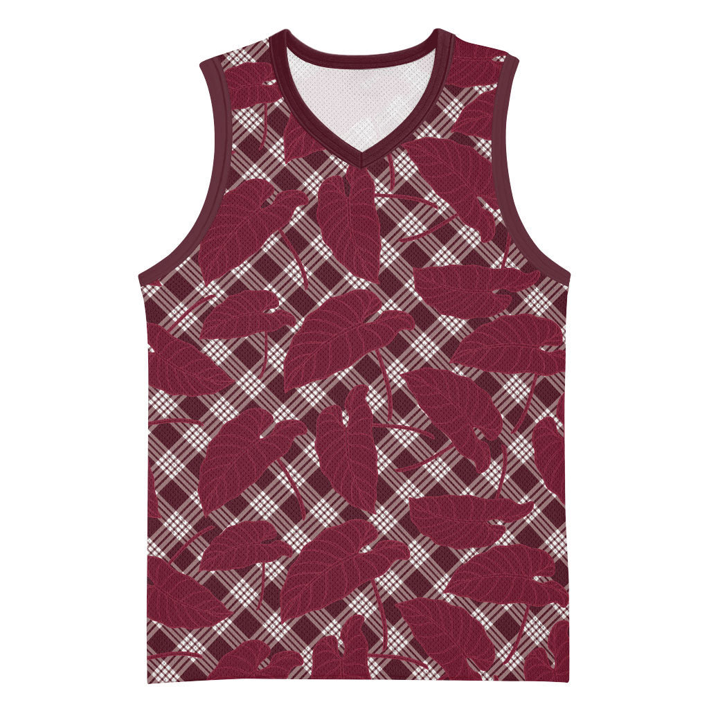 Burgundy Hawaii Kalo Palaka Motifs Basketball Jersey Hawaiian Taro Leaves Elegant Vibes LT14 Unisex Burgundy - Polynesian Pride