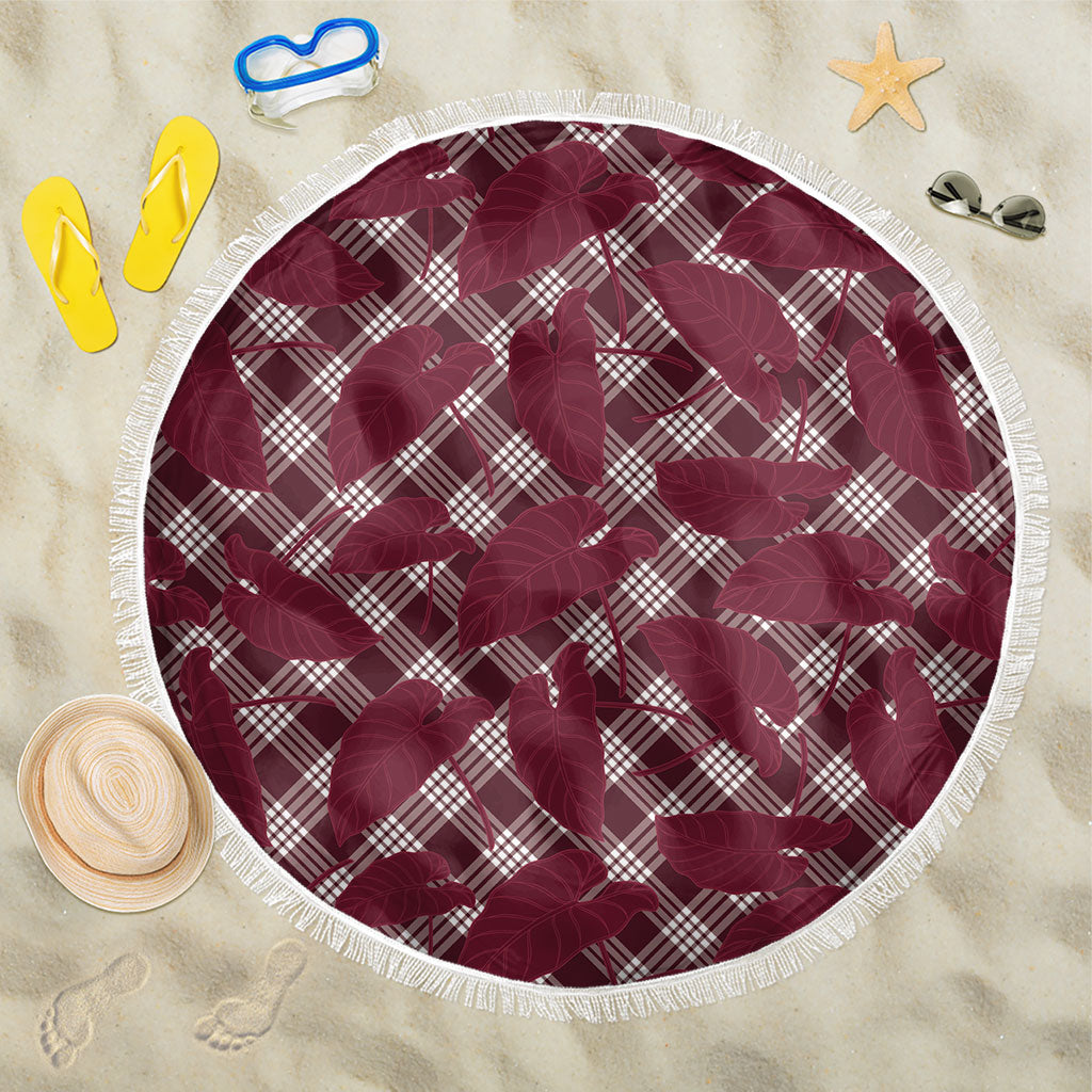 Burgundy Hawaii Kalo Palaka Motifs Beach Blanket Hawaiian Taro Leaves Elegant Vibes LT14 One Size 150cm Burgundy - Polynesian Pride