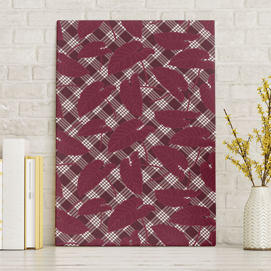 Burgundy Hawaii Kalo Palaka Motifs Canvas Wall Art Hawaiian Taro Leaves Elegant Vibes LT14 Without Frame Burgundy - Polynesian Pride