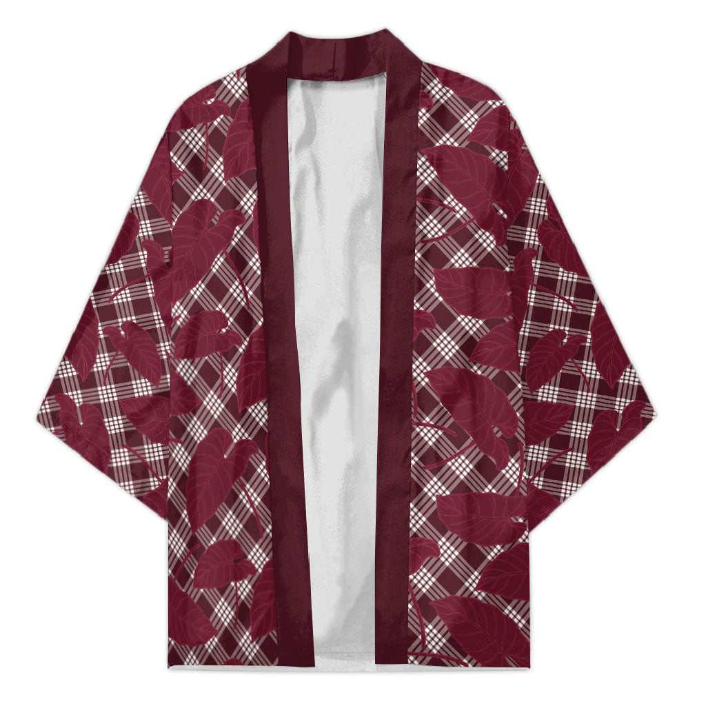 Burgundy Hawaii Kalo Palaka Motifs Kimono Hawaiian Taro Leaves Elegant Vibes LT14 Unisex Burgundy - Polynesian Pride