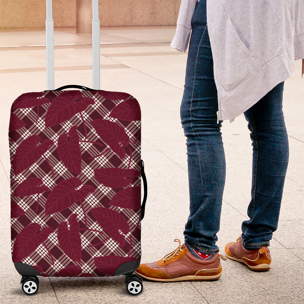 Burgundy Hawaii Kalo Palaka Motifs Luggage Cover Hawaiian Taro Leaves Elegant Vibes LT14 Burgundy - Polynesian Pride