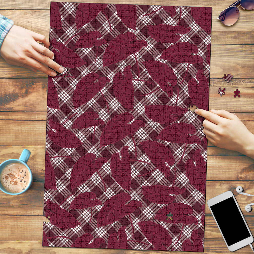 Burgundy Hawaii Kalo Palaka Motifs Puzzle Hawaiian Taro Leaves Elegant Vibes LT14 Burgundy - Polynesian Pride