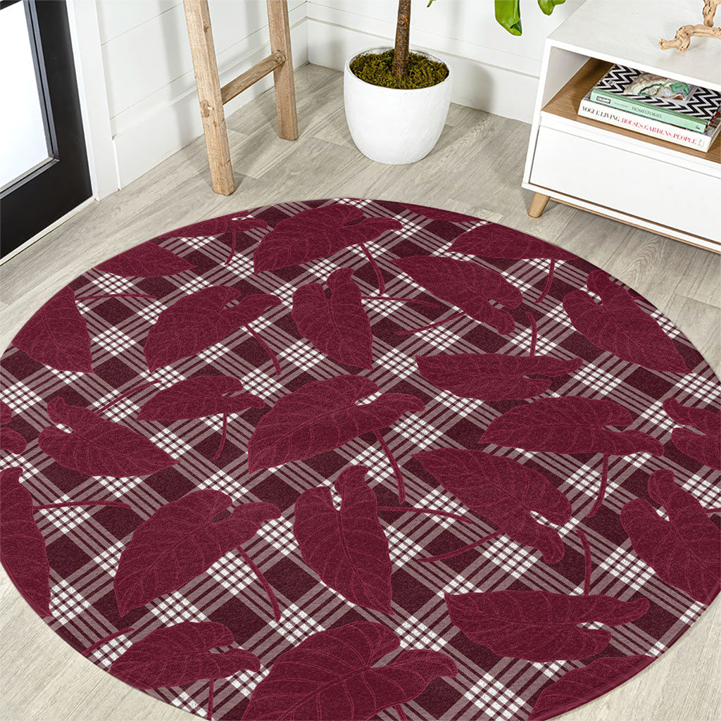 Burgundy Hawaii Kalo Palaka Motifs Round Carpet Hawaiian Taro Leaves Elegant Vibes LT14 Burgundy - Polynesian Pride