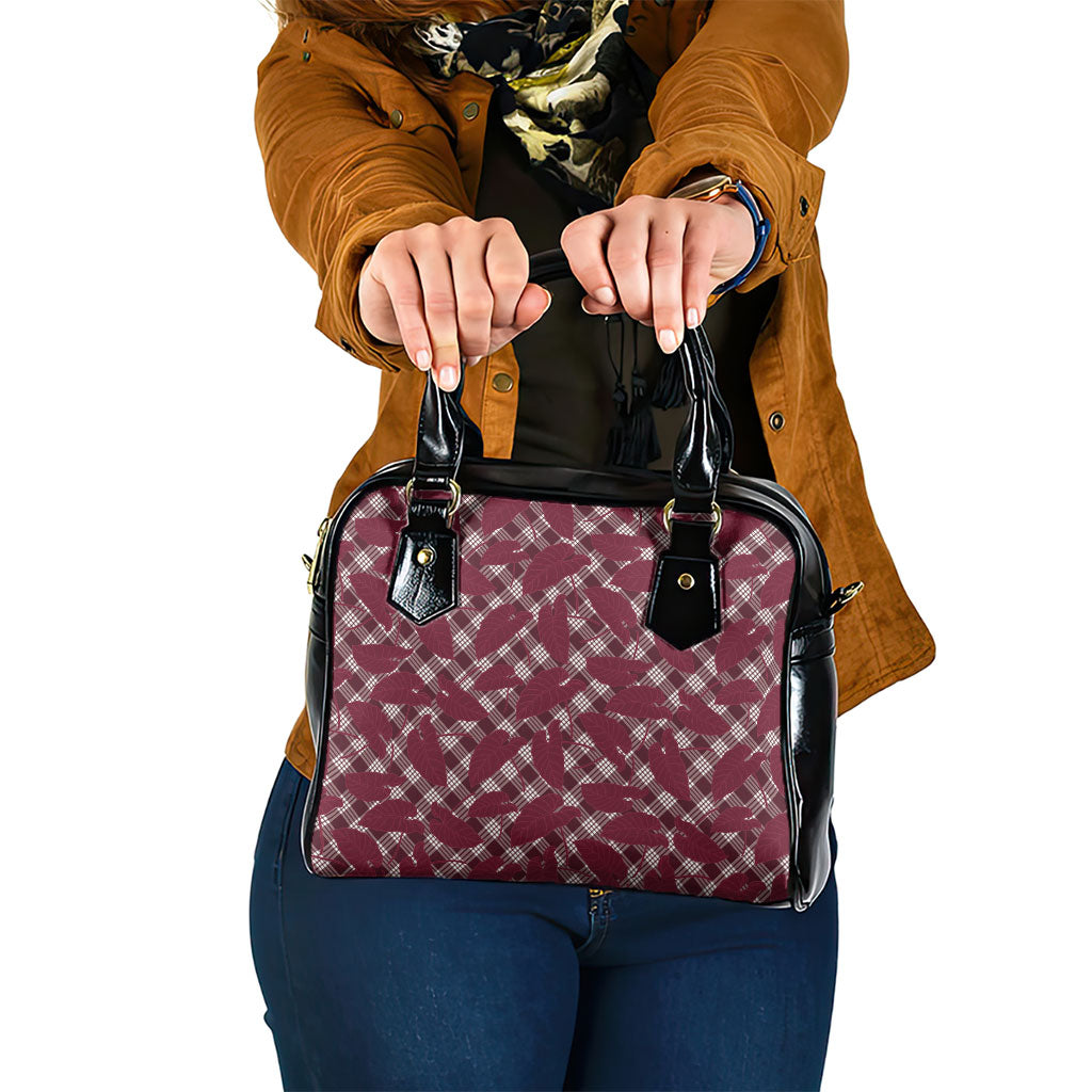 Burgundy Hawaii Kalo Palaka Motifs Shoulder Handbag Hawaiian Taro Leaves Elegant Vibes
