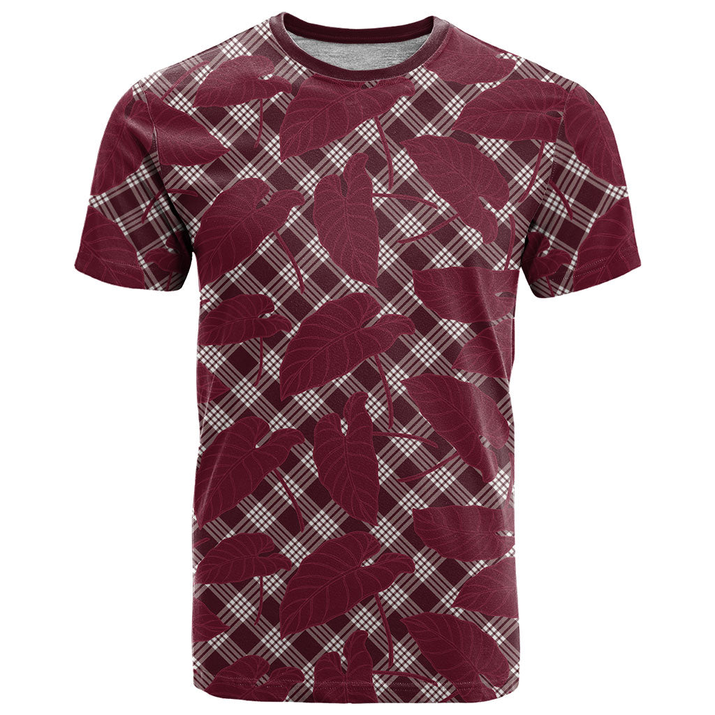 Burgundy Hawaii Kalo Palaka Motifs T Shirt Hawaiian Taro Leaves Elegant Vibes LT14 Burgundy - Polynesian Pride