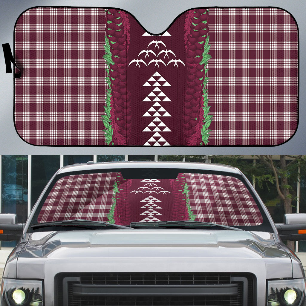 Burgundy Palaka Hawaii Iwa Bird Auto Sun Shade Hawaiian Kakau Jade Vine Lei LT14 Burgundy - Polynesian Pride