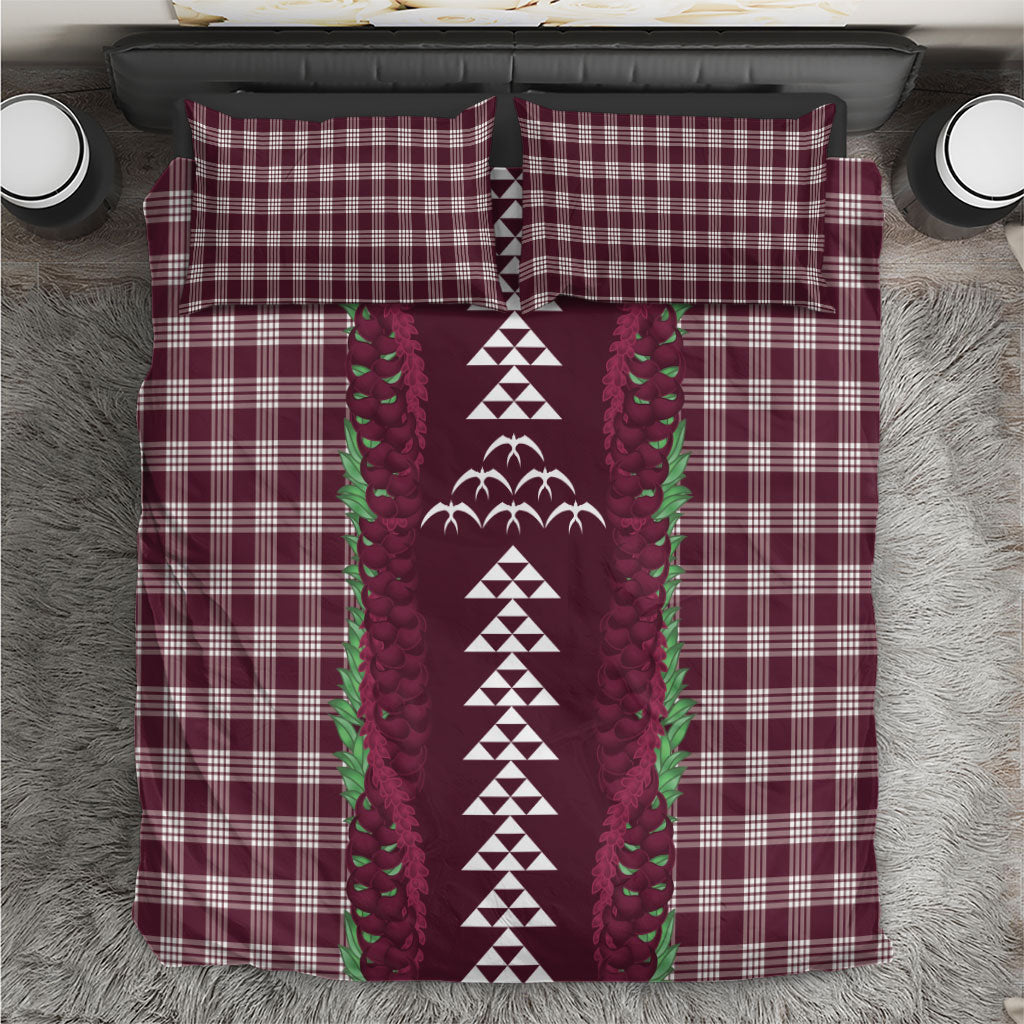 Burgundy Palaka Hawaii Iwa Bird Bedding Set Hawaiian Kakau Jade Vine Lei LT14 Burgundy - Polynesian Pride