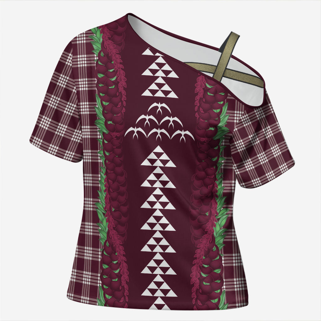 Burgundy Palaka Hawaii Iwa Bird Cross Shoulder Shirt Hawaiian Kakau Jade Vine Lei LT14 Female Burgundy - Polynesian Pride