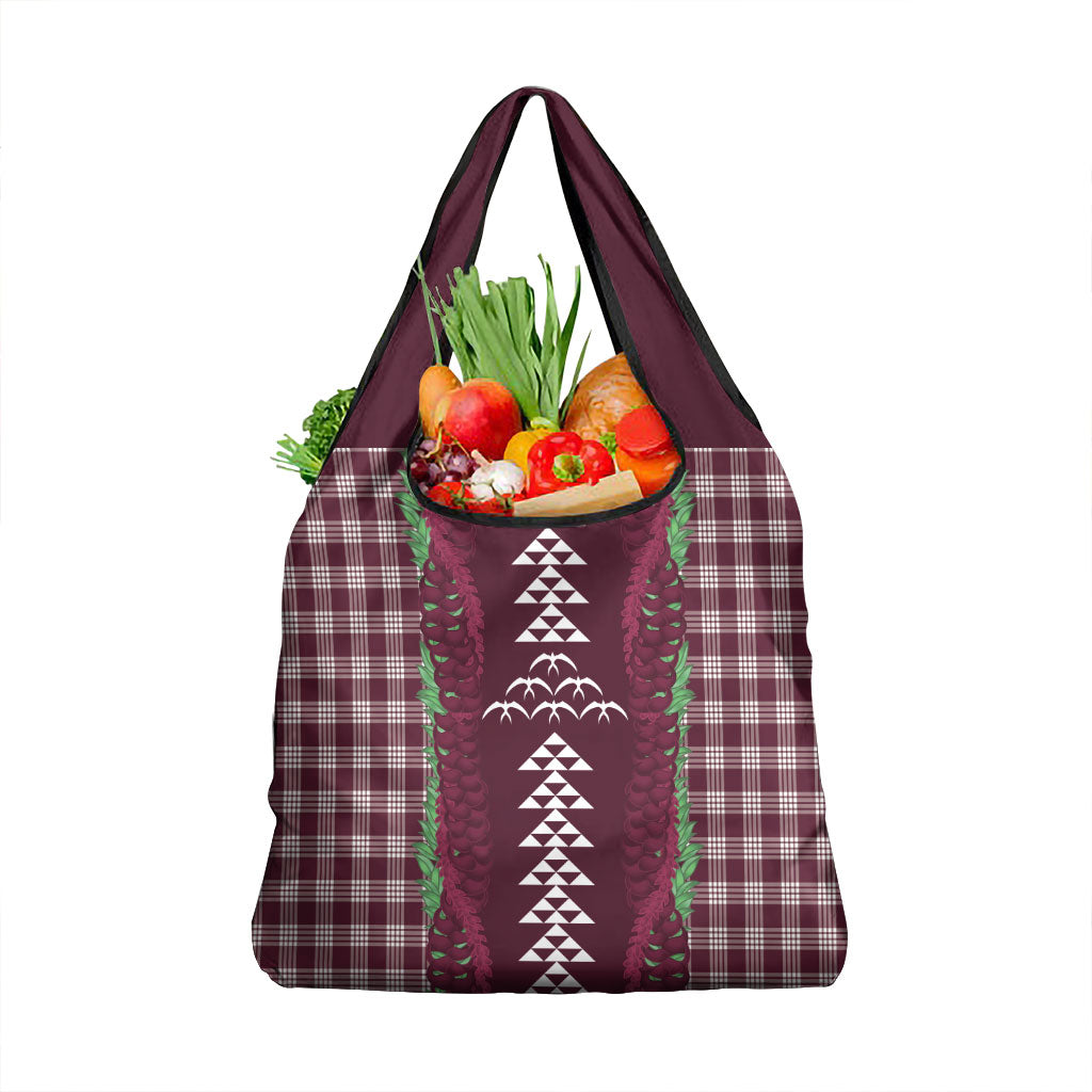 Burgundy Palaka Hawaii Iwa Bird Grocery Bag Hawaiian Kakau Jade Vine Lei LT14 1-pack One Size Burgundy - Polynesian Pride
