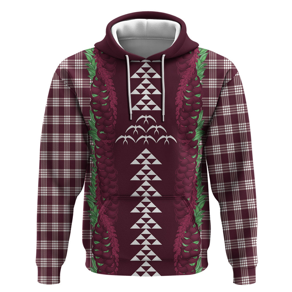 Burgundy Palaka Hawaii Iwa Bird Hoodie Hawaiian Kakau Jade Vine Lei LT14 Pullover Hoodie Burgundy - Polynesian Pride
