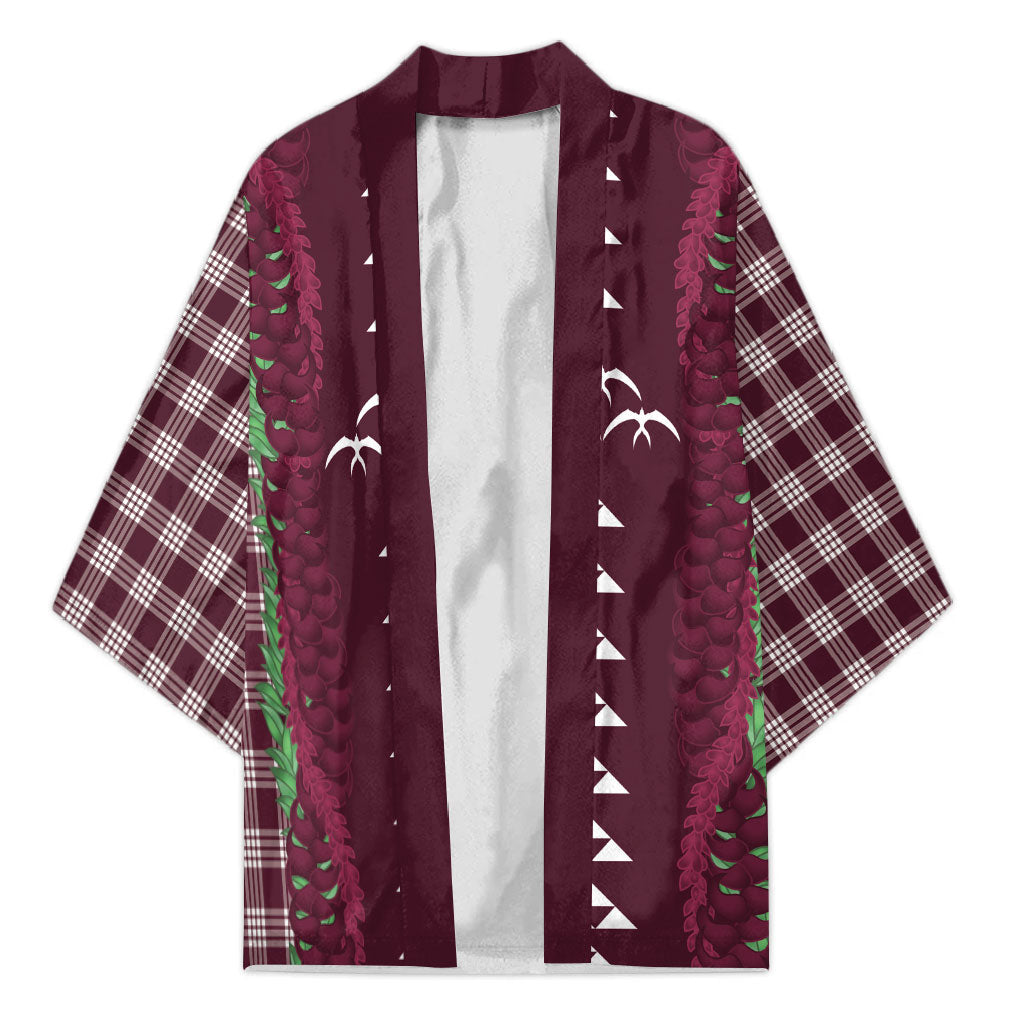 Burgundy Palaka Hawaii Iwa Bird Kimono Hawaiian Kakau Jade Vine Lei LT14 Unisex Burgundy - Polynesian Pride