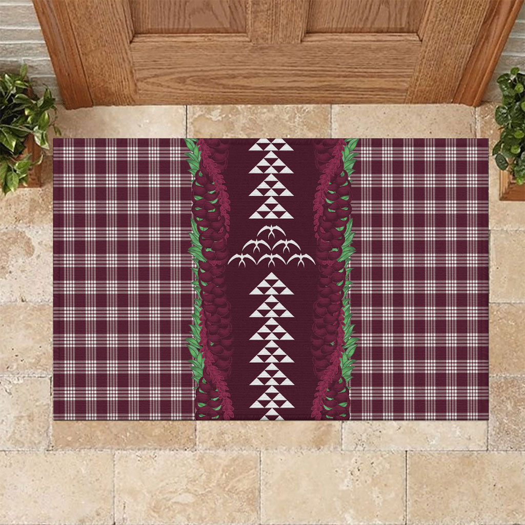 Burgundy Palaka Hawaii Iwa Bird Rubber Doormat Hawaiian Kakau Jade Vine Lei LT14 Burgundy - Polynesian Pride