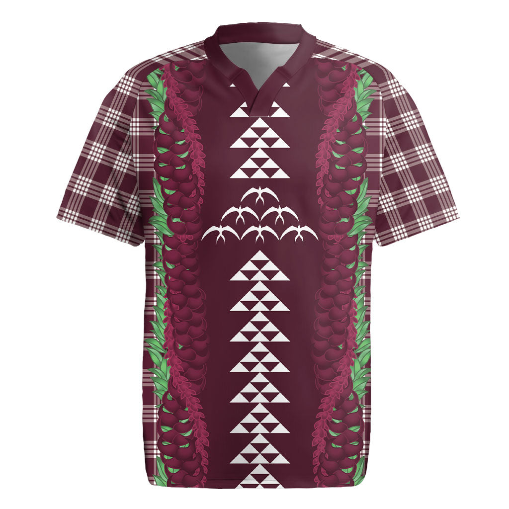 Burgundy Palaka Hawaii Iwa Bird Rugby Jersey Hawaiian Kakau Jade Vine Lei LT14 Burgundy - Polynesian Pride