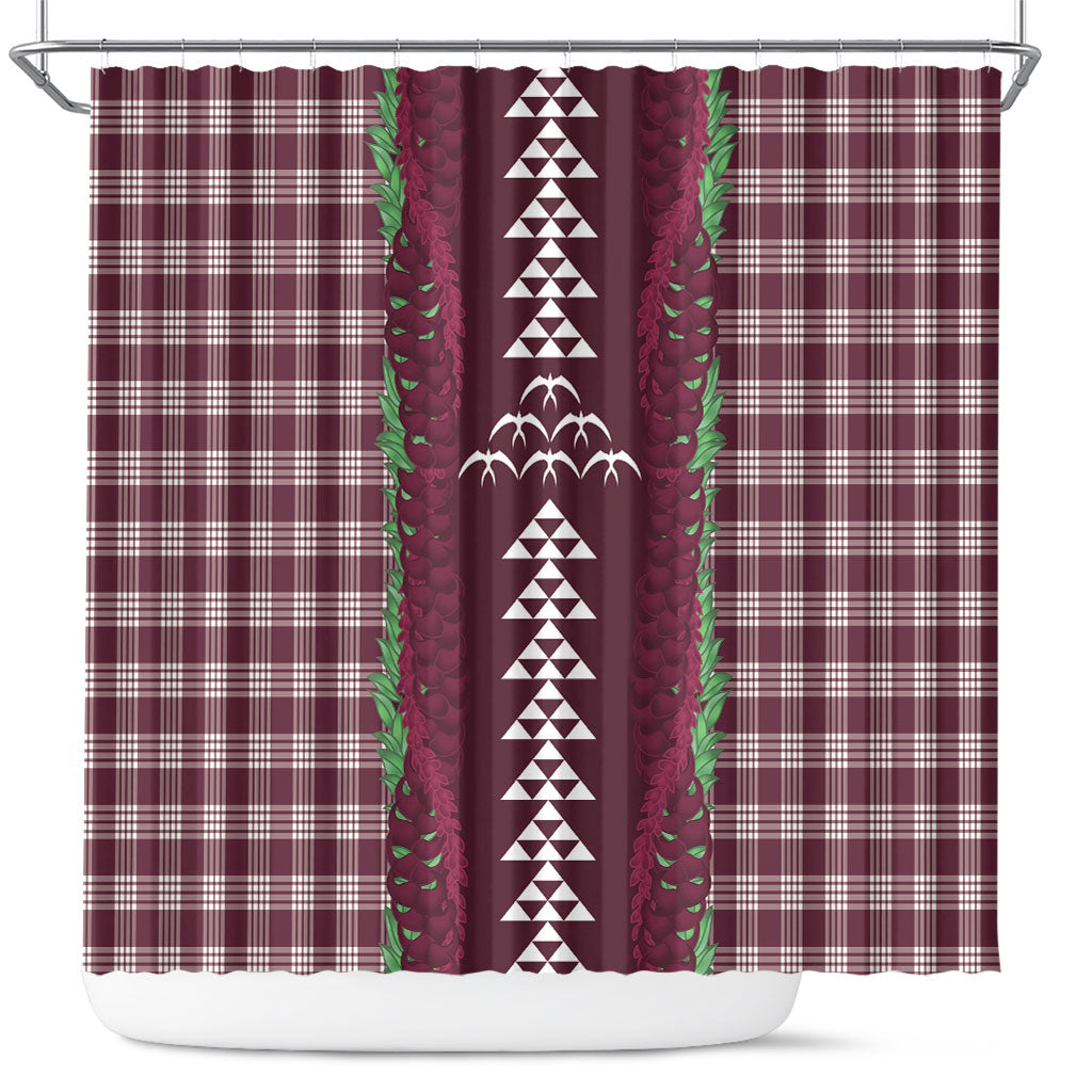 Burgundy Palaka Hawaii Iwa Bird Shower Curtain Hawaiian Kakau Jade Vine Lei LT14 Burgundy - Polynesian Pride