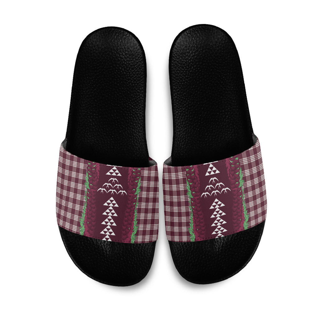 Burgundy Palaka Hawaii Iwa Bird Slide Sandals Hawaiian Kakau Jade Vine Lei LT14 Burgundy - Polynesian Pride