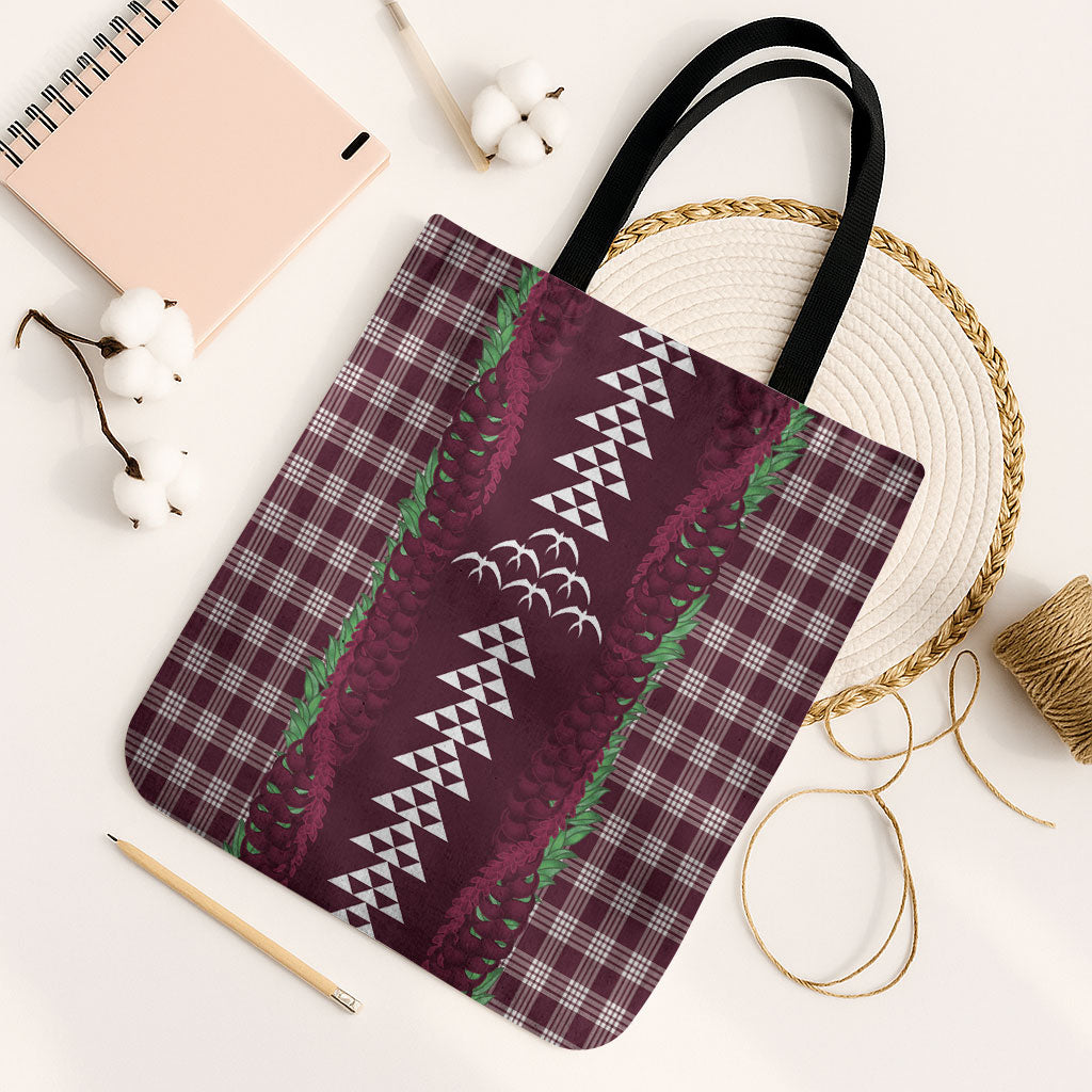 Burgundy Palaka Hawaii Iwa Bird Tote Bag Hawaiian Kakau Jade Vine Lei LT14 Black Strap One Size Burgundy - Polynesian Pride