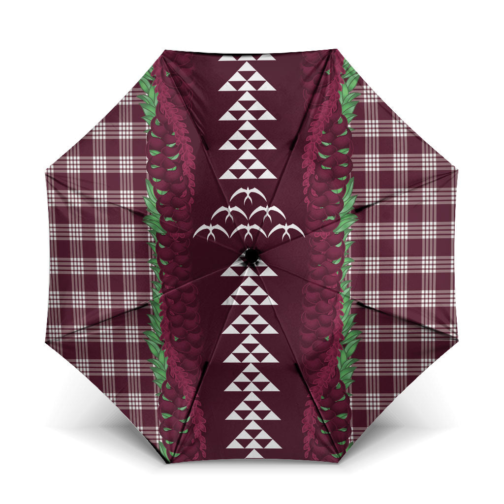 Burgundy Palaka Hawaii Iwa Bird Umbrella Hawaiian Kakau Jade Vine Lei LT14 One Size Folded 11.42 inch Opened Diameter 37.4 inch Burgundy - Polynesian Pride