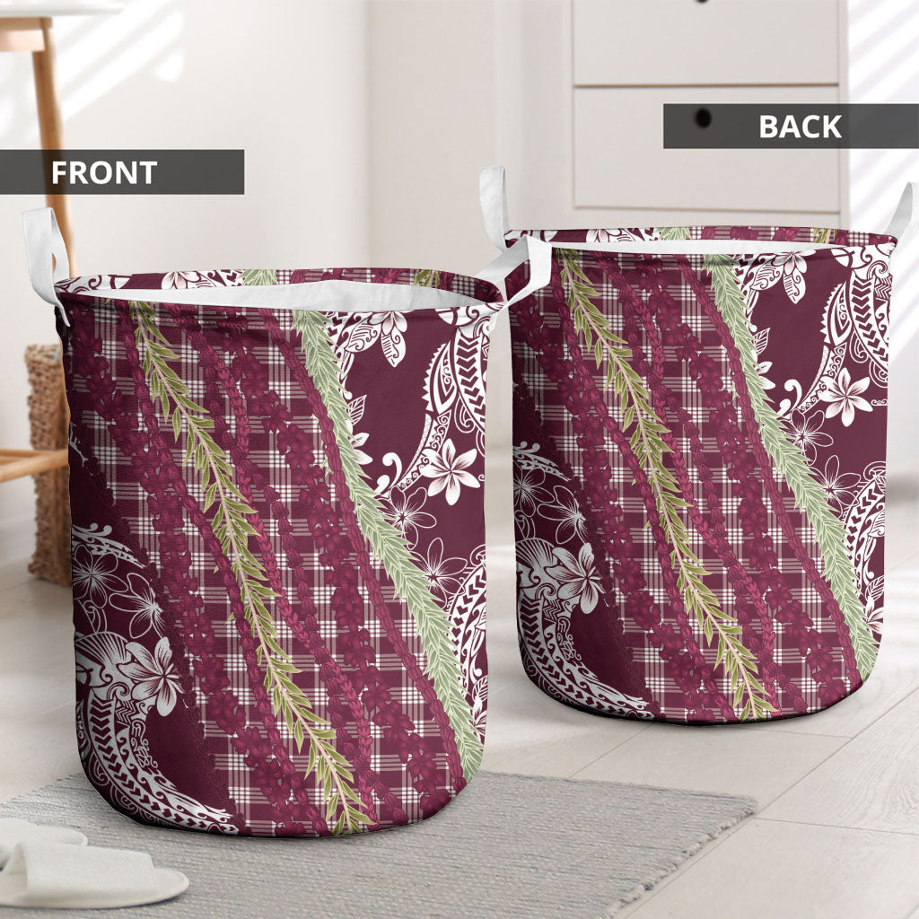 Burgundy Palaka Hawaii Leis Laundry Basket Hawaiian-plaid Elegant Tropical Vibes LT14 - Polynesian Pride