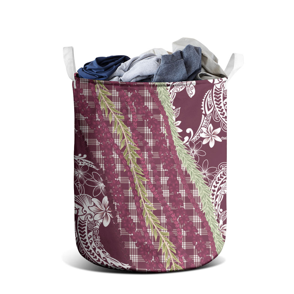 Burgundy Palaka Hawaii Leis Laundry Basket Hawaiian-plaid Elegant Tropical Vibes LT14 - Polynesian Pride