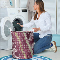 Burgundy Palaka Hawaii Leis Laundry Basket Hawaiian-plaid Elegant Tropical Vibes LT14 - Polynesian Pride