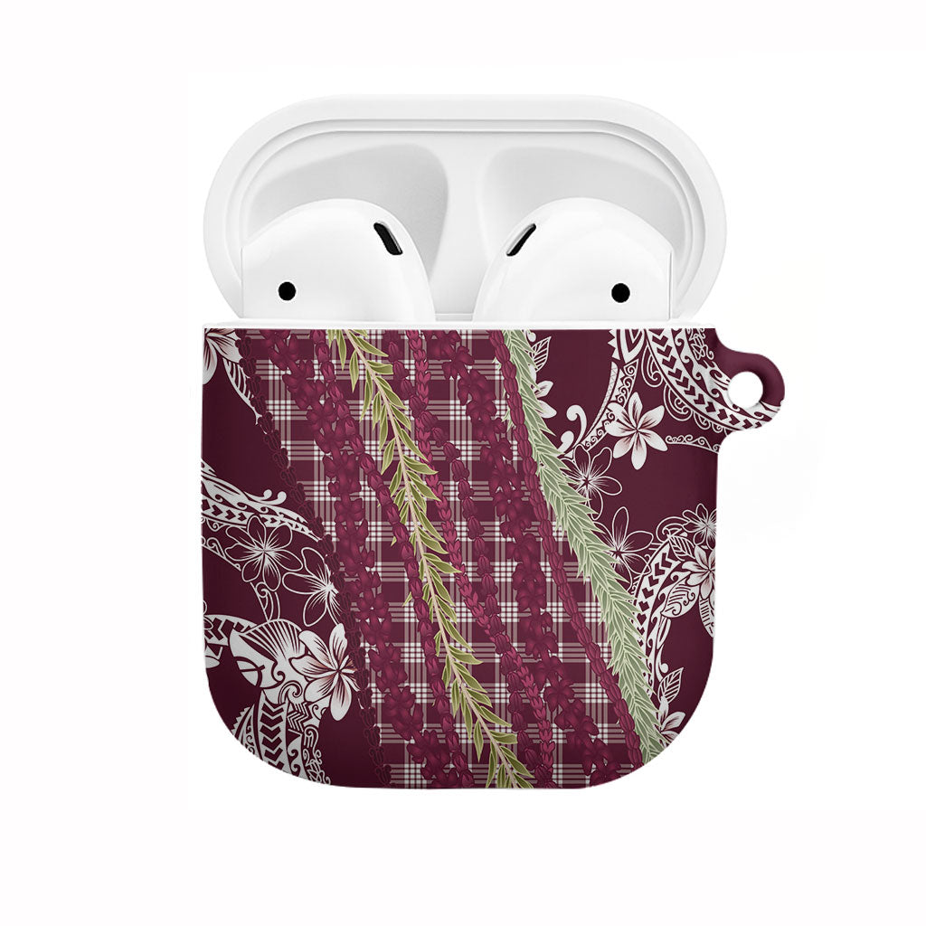 Burgundy Palaka Hawaii Leis AirPods Case Hawaiian-plaid Elegant Tropical Vibes LT14 Burgundy - Polynesian Pride