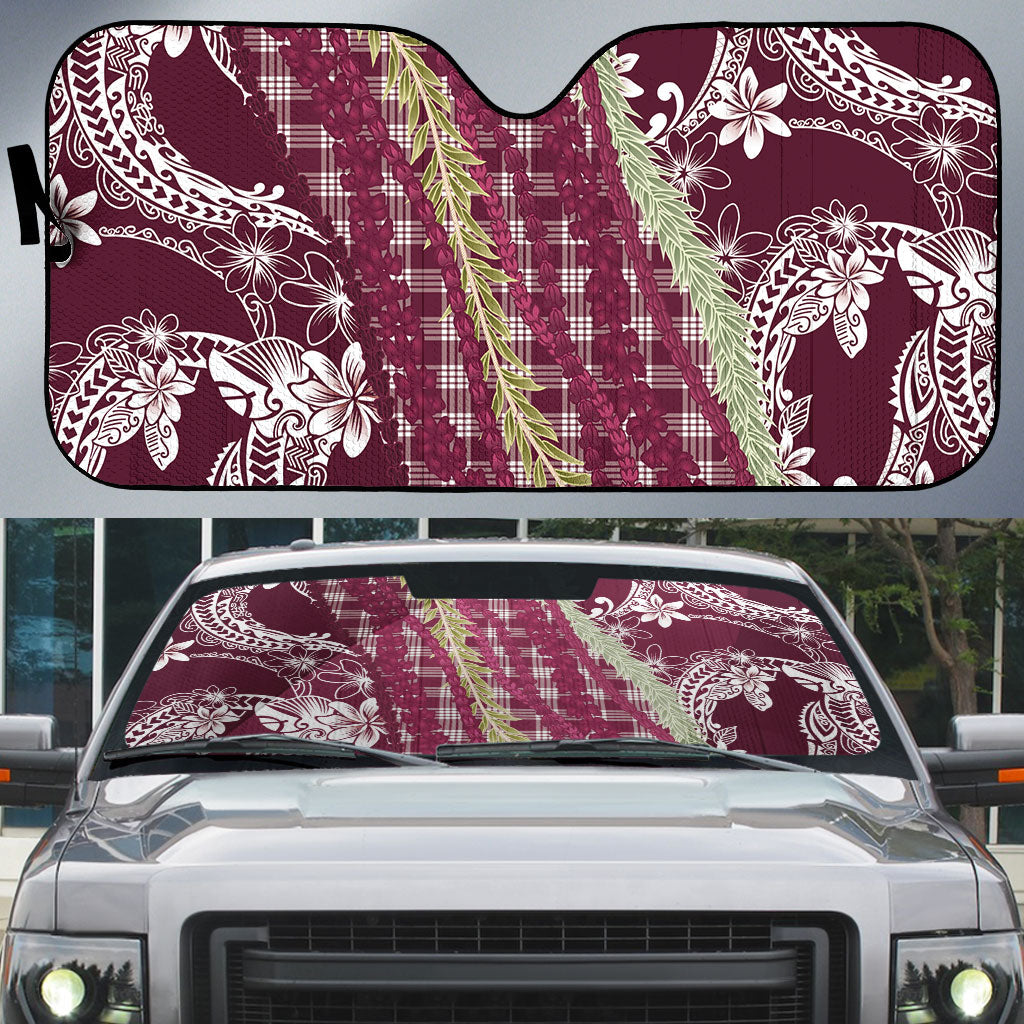 Burgundy Palaka Hawaii Leis Auto Sun Shade Hawaiian-plaid Elegant Tropical Vibes LT14 Burgundy - Polynesian Pride