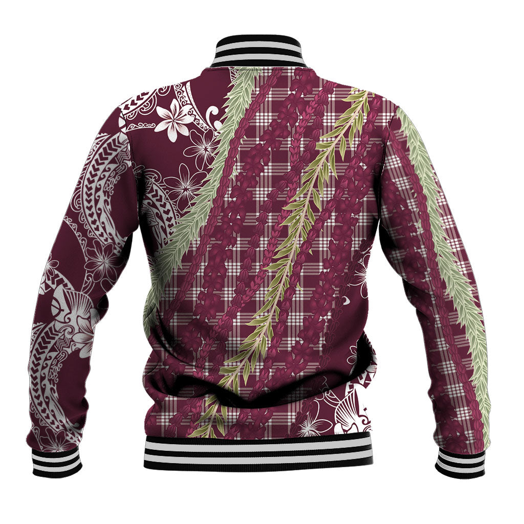 Burgundy Palaka Hawaii Leis Baseball Jacket Hawaiian-plaid Elegant Tropical Vibes LT14 - Polynesian Pride