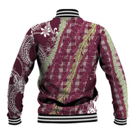 Burgundy Palaka Hawaii Leis Baseball Jacket Hawaiian-plaid Elegant Tropical Vibes LT14 - Polynesian Pride