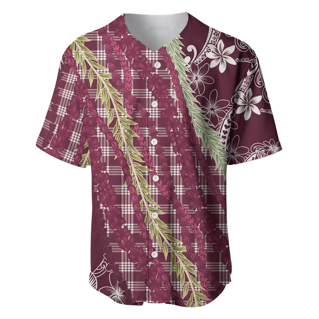 Burgundy Palaka Hawaii Leis Baseball Jersey Hawaiian-plaid Elegant Tropical Vibes LT14 Burgundy - Polynesian Pride