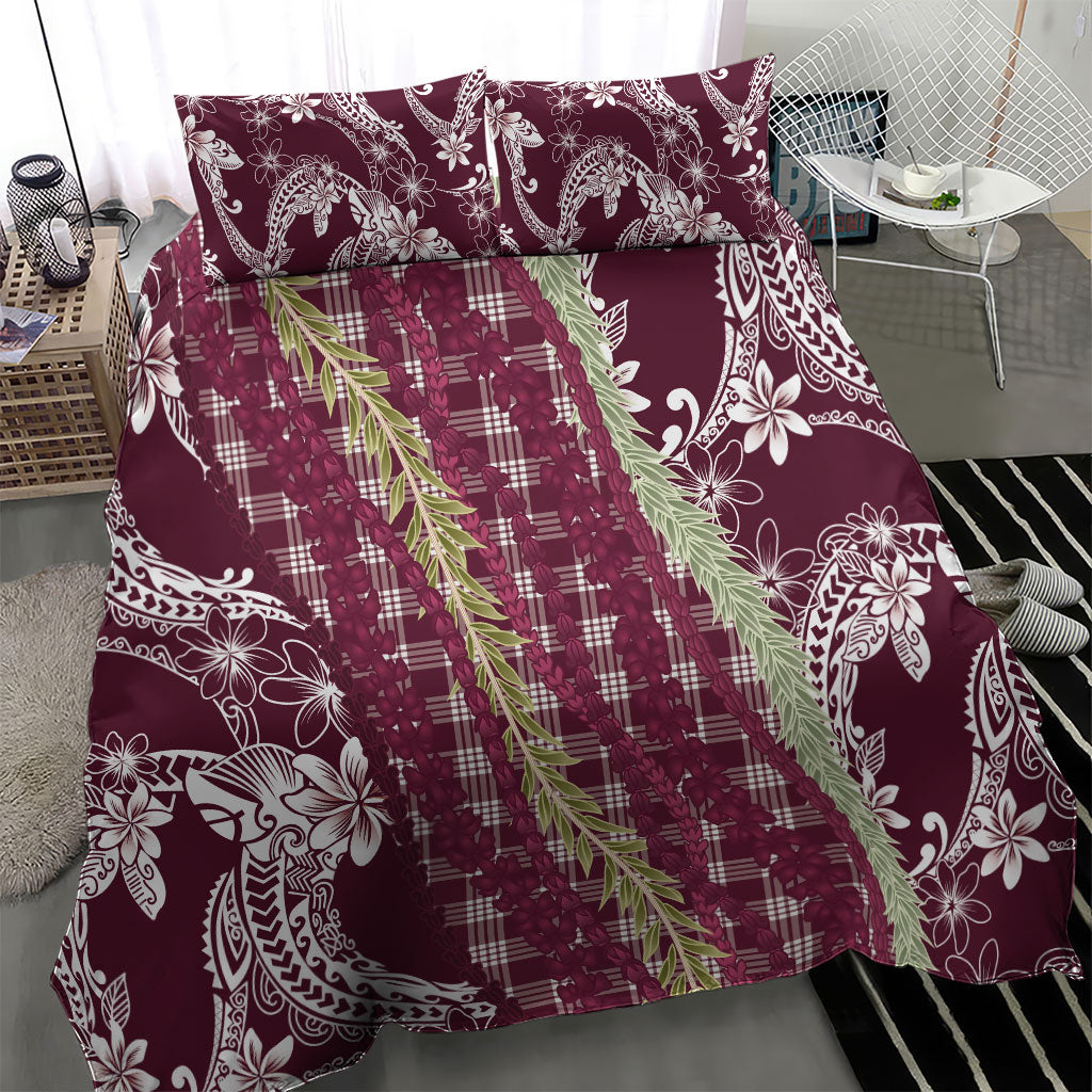 Burgundy Palaka Hawaii Leis Bedding Set Hawaiian-plaid Elegant Tropical Vibes LT14 - Polynesian Pride