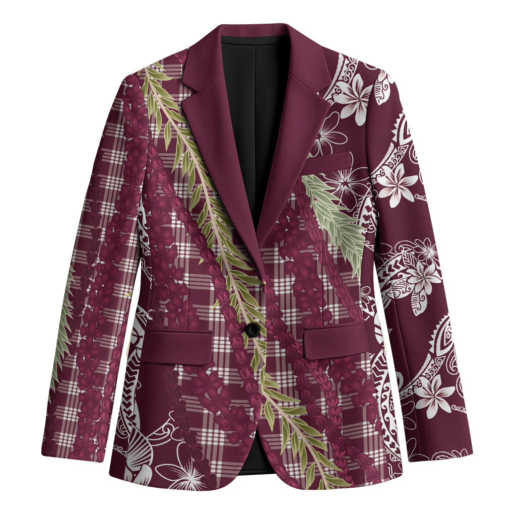 Burgundy Palaka Hawaii Leis Blazer Hawaiian-plaid Elegant Tropical Vibes LT14 Unisex Burgundy - Polynesian Pride