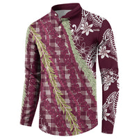 Burgundy Palaka Hawaii Leis Button Sweatshirt Hawaiian-plaid Elegant Tropical Vibes LT14 - Polynesian Pride