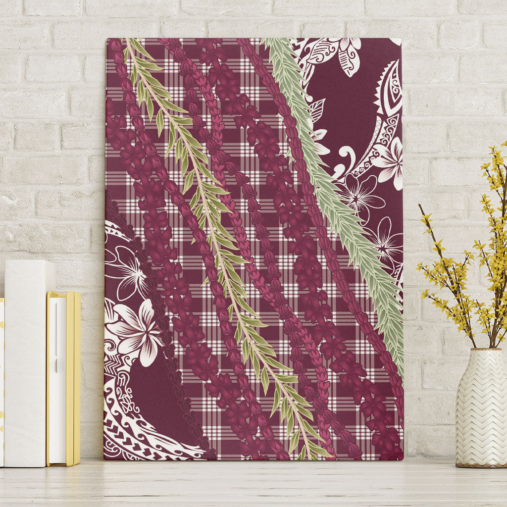 Burgundy Palaka Hawaii Leis Canvas Wall Art Hawaiian-plaid Elegant Tropical Vibes LT14 Without Frame Burgundy - Polynesian Pride