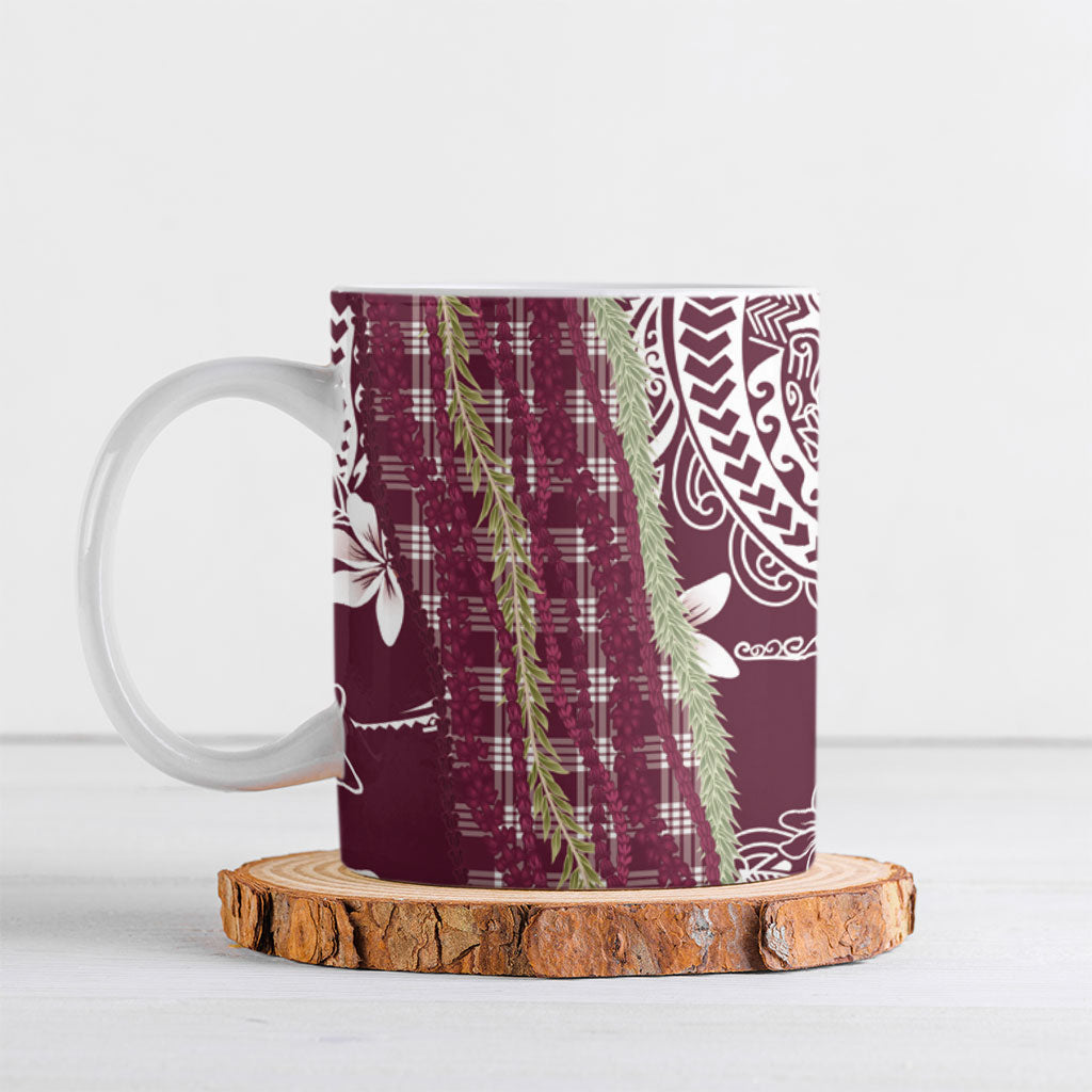 Burgundy Palaka Hawaii Leis Ceramic Mug Hawaiian-plaid Elegant Tropical Vibes LT14 Burgundy - Polynesian Pride