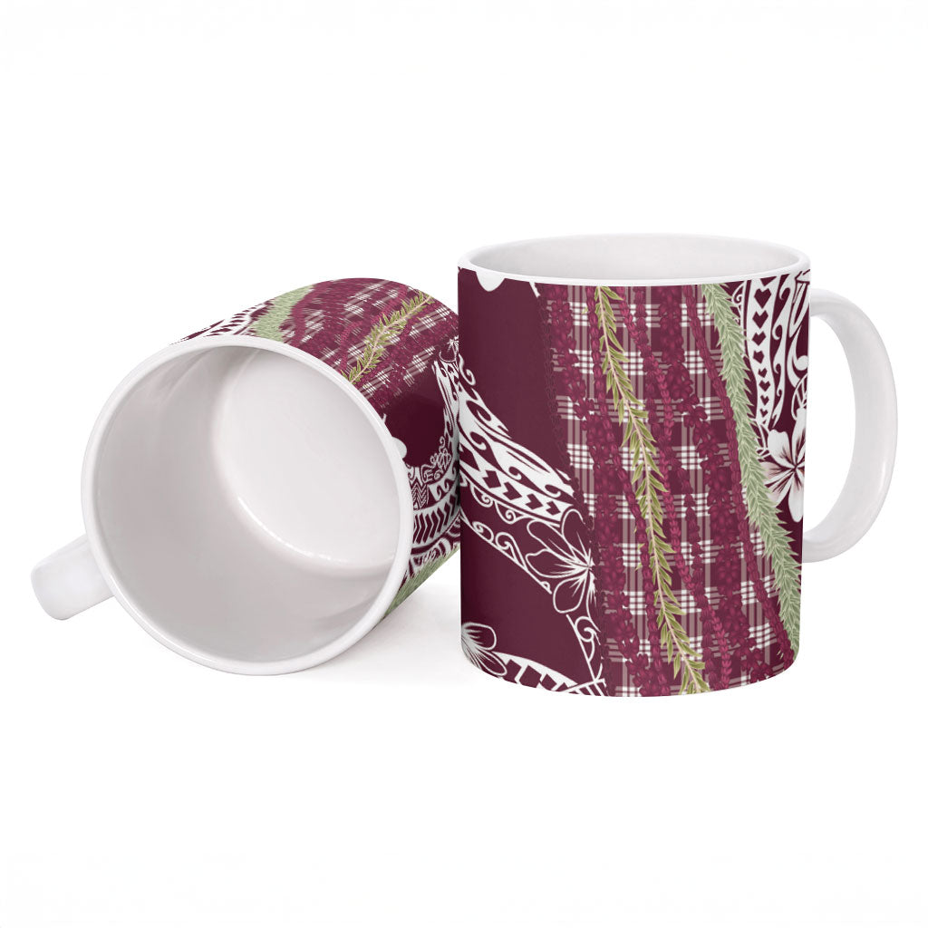 Burgundy Palaka Hawaii Leis Ceramic Mug Hawaiian-plaid Elegant Tropical Vibes LT14 - Polynesian Pride