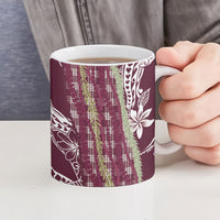 Burgundy Palaka Hawaii Leis Ceramic Mug Hawaiian-plaid Elegant Tropical Vibes LT14 - Polynesian Pride