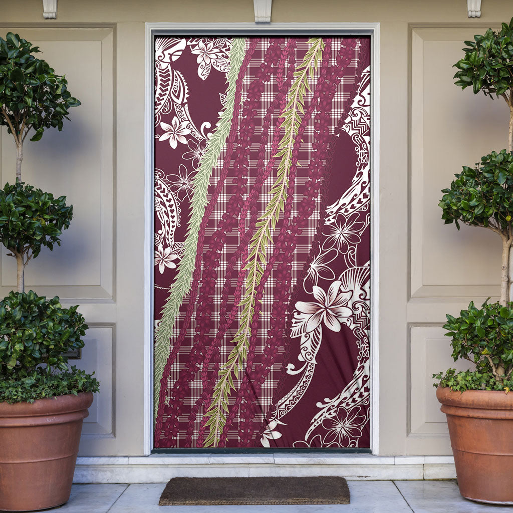 Burgundy Palaka Hawaii Leis Door Cover Hawaiian-plaid Elegant Tropical Vibes LT14 Burgundy - Polynesian Pride