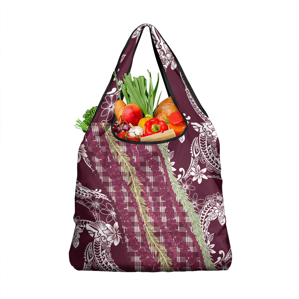 Burgundy Palaka Hawaii Leis Grocery Bag Hawaiian-plaid Elegant Tropical Vibes LT14 1-pack One Size Burgundy - Polynesian Pride