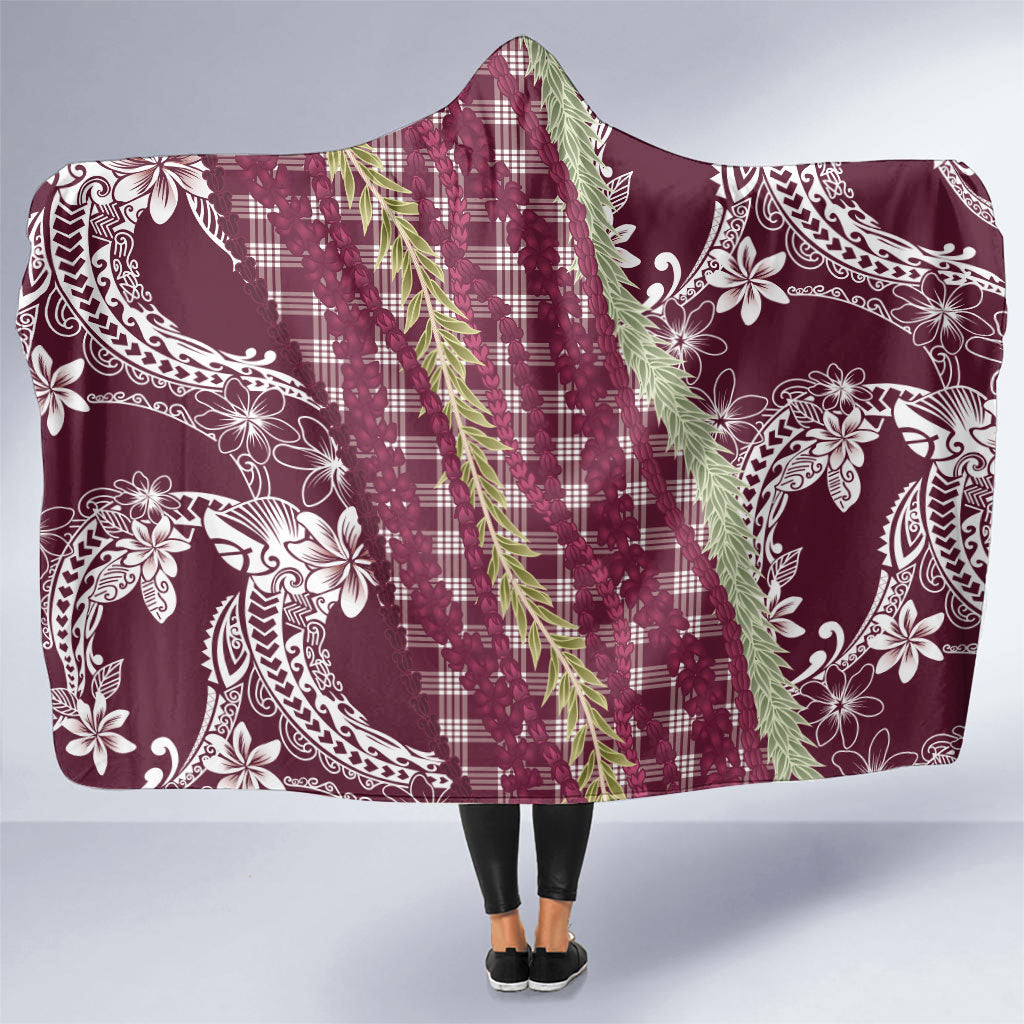 Burgundy Palaka Hawaii Leis Hooded Blanket Hawaiian-plaid Elegant Tropical Vibes LT14 One Size Burgundy - Polynesian Pride