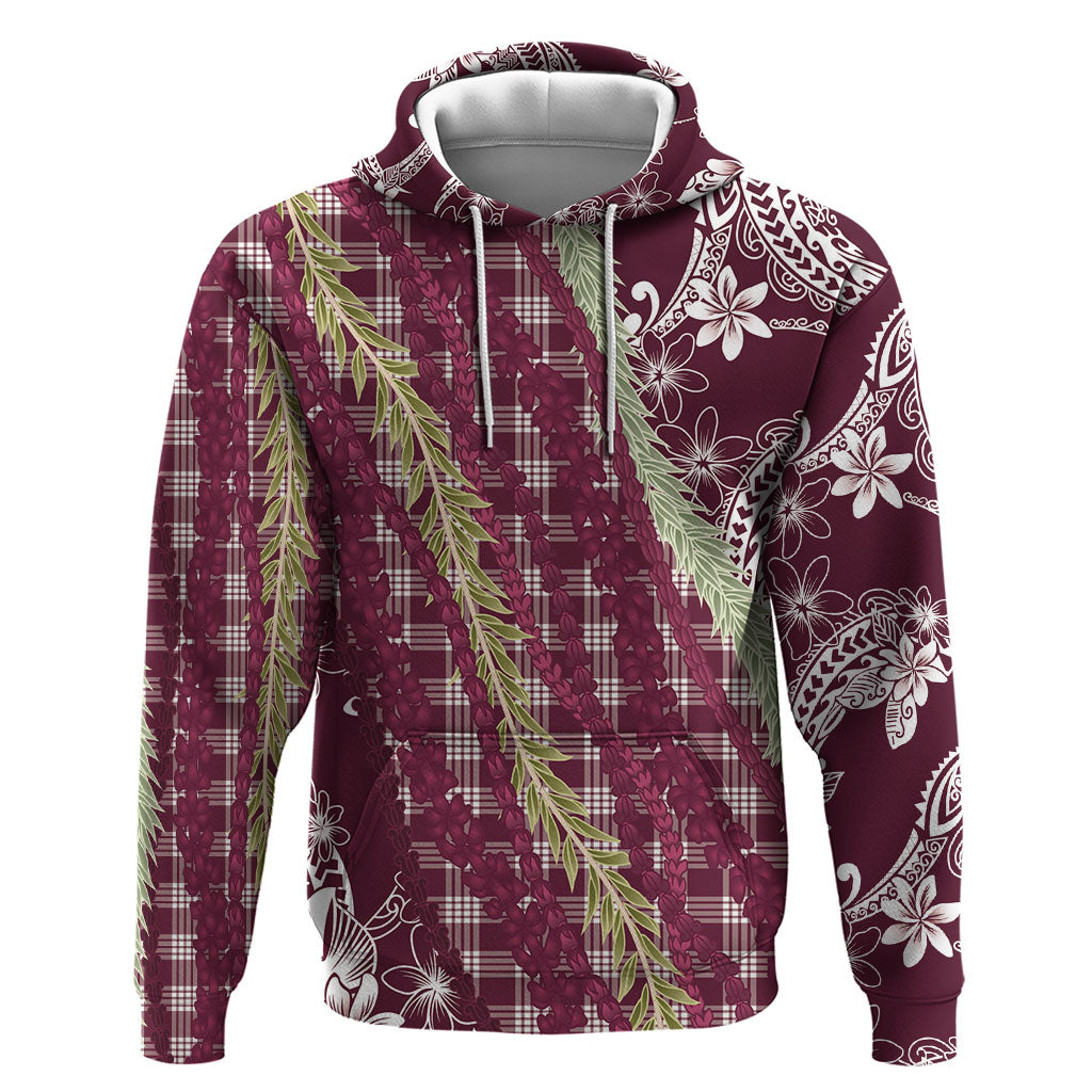 Burgundy Palaka Hawaii Leis Hoodie Hawaiian-plaid Elegant Tropical Vibes LT14 Pullover Hoodie Burgundy - Polynesian Pride