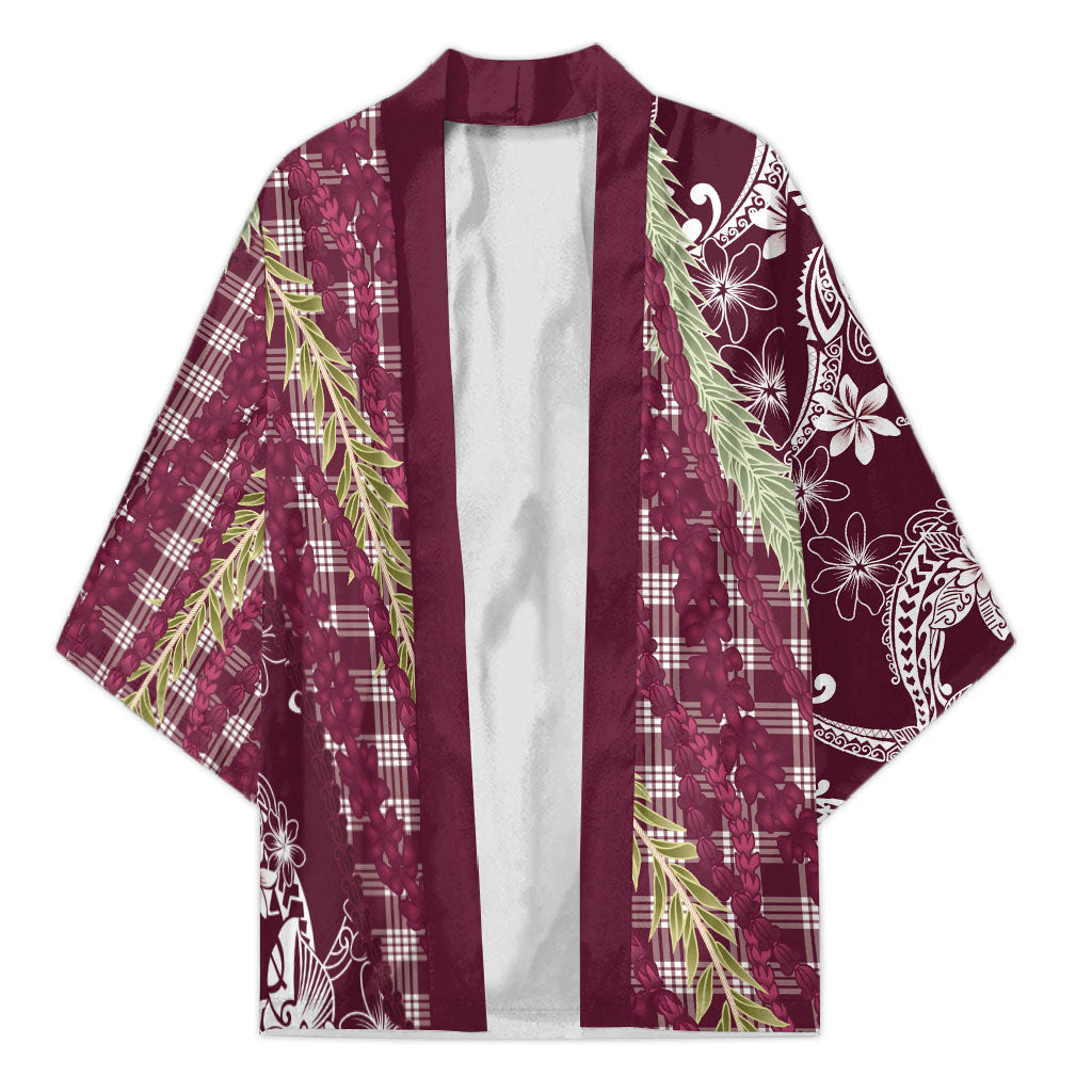 Burgundy Palaka Hawaii Leis Kimono Hawaiian-plaid Elegant Tropical Vibes LT14 Unisex Burgundy - Polynesian Pride
