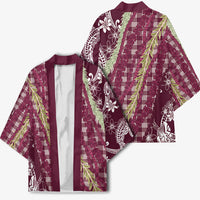 Burgundy Palaka Hawaii Leis Kimono Hawaiian-plaid Elegant Tropical Vibes LT14 - Polynesian Pride