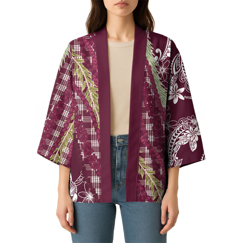 Burgundy Palaka Hawaii Leis Kimono Hawaiian-plaid Elegant Tropical Vibes LT14 - Polynesian Pride