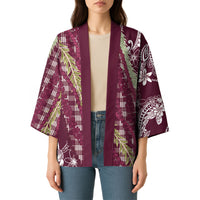 Burgundy Palaka Hawaii Leis Kimono Hawaiian-plaid Elegant Tropical Vibes LT14 - Polynesian Pride