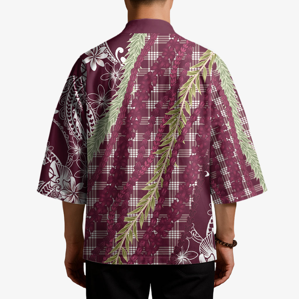 Burgundy Palaka Hawaii Leis Kimono Hawaiian-plaid Elegant Tropical Vibes LT14 - Polynesian Pride