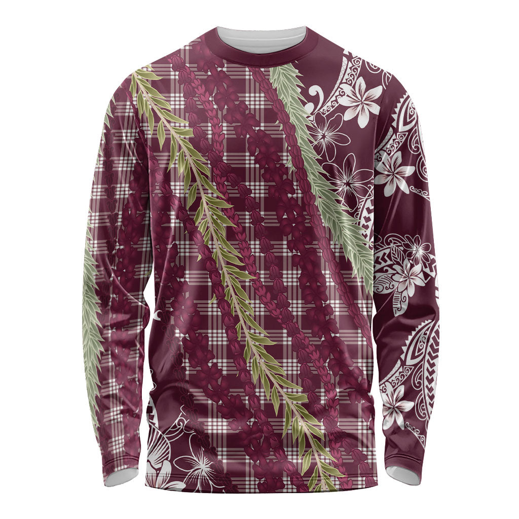 Burgundy Palaka Hawaii Leis Long Sleeve Shirt Hawaiian-plaid Elegant Tropical Vibes LT14 Unisex Burgundy - Polynesian Pride