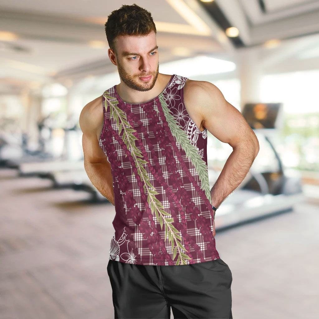 Burgundy Palaka Hawaii Leis Men Tank Top Hawaiian-plaid Elegant Tropical Vibes LT14 Burgundy - Polynesian Pride
