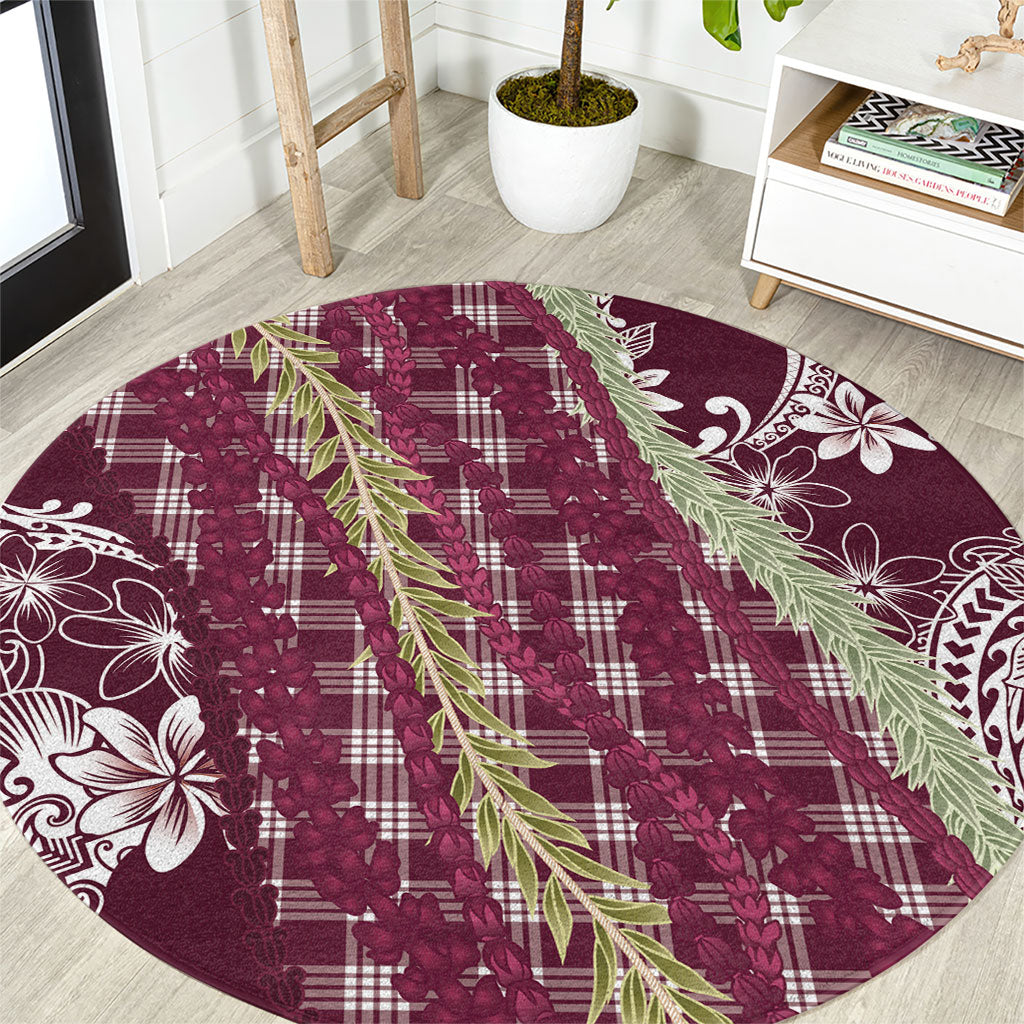 Burgundy Palaka Hawaii Leis Round Carpet Hawaiian-plaid Elegant Tropical Vibes LT14 Burgundy - Polynesian Pride